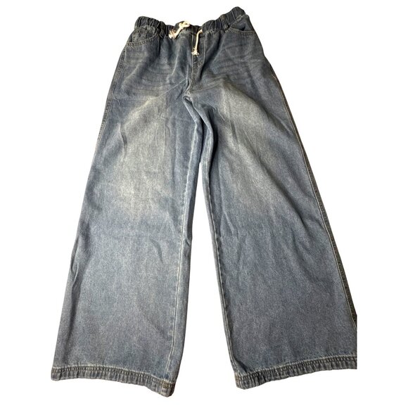 Womens Wide-Leg Denim Jeans With Elastic Waist & Drawstring - Size L - Picture 1 of 7